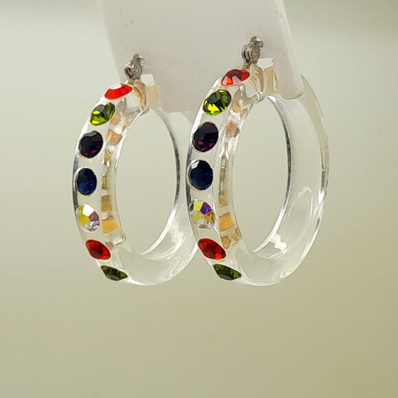 clear lucite Acrylic wide 1.5 Hoop winter multi  Latch back Fashion Earrings - Picture 3 of 7